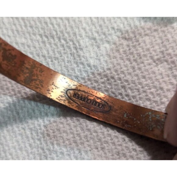 Solid Copper Vintage Cuff Bracelets Set Of 2 With Embossed Tribal & Scalloped De - Picture 4 of 8